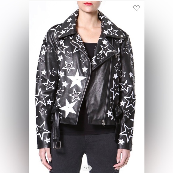 Star Embroidered Moto Leather Jacket: Elevate your leather game! - Picture 1 of 6